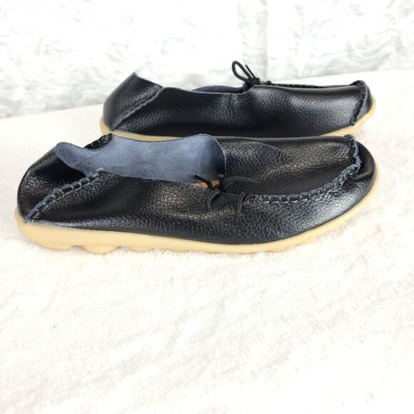 SOCOFY women navy leather driving Moccasin Loafers slip on european 42 - Picture 3 of 9
